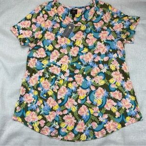 Jm Collection Plus Size Oaklyn Floral-Print Short-Sleeve Top Size 2X